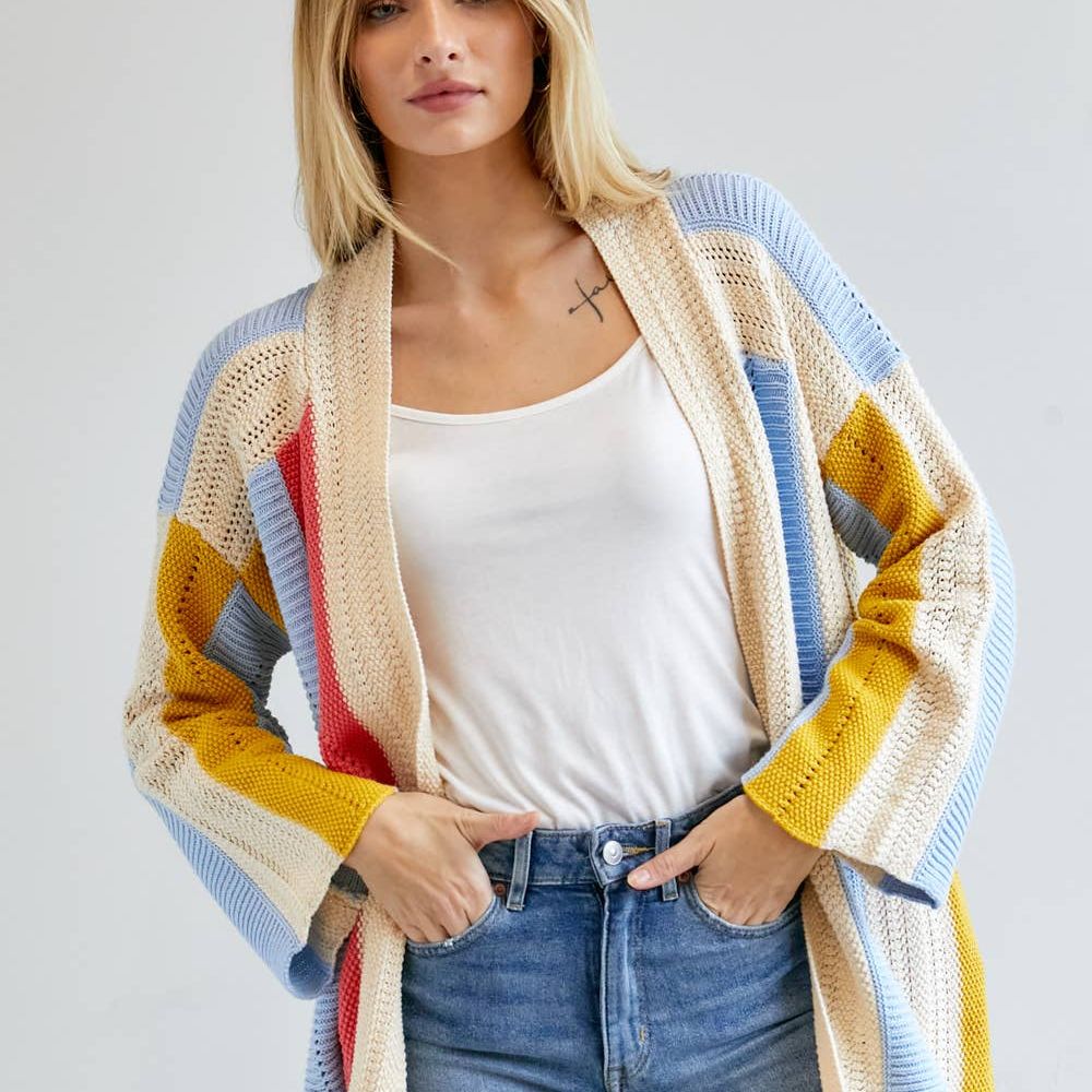 COLOR BLOCK LONG SLEEVE CARDIGAN