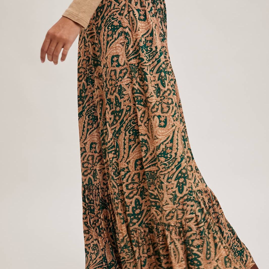 PAISLEY PRINT WIDE RUFFLED PANTS