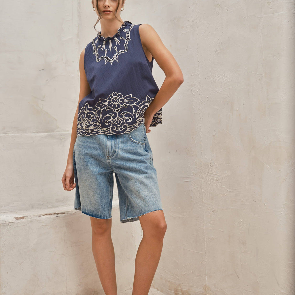 AJP6062 WIDE LEG RETRO BERMUDA DENIM SHORTS