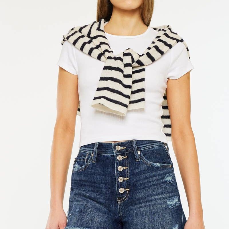 HIGH RISE DISTRESSED MOM SHORTS DARK WASH