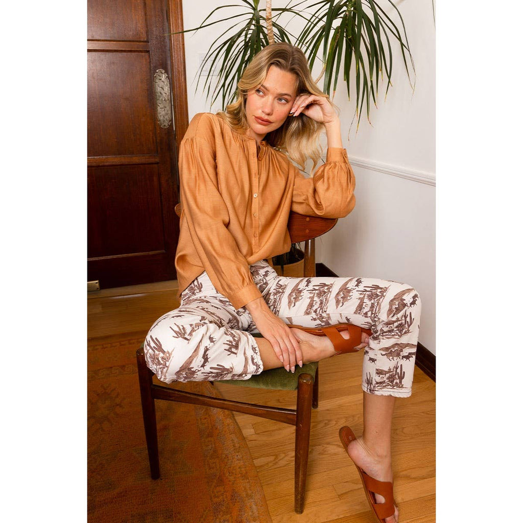 Button-down Blouse With Gathered Neckline
