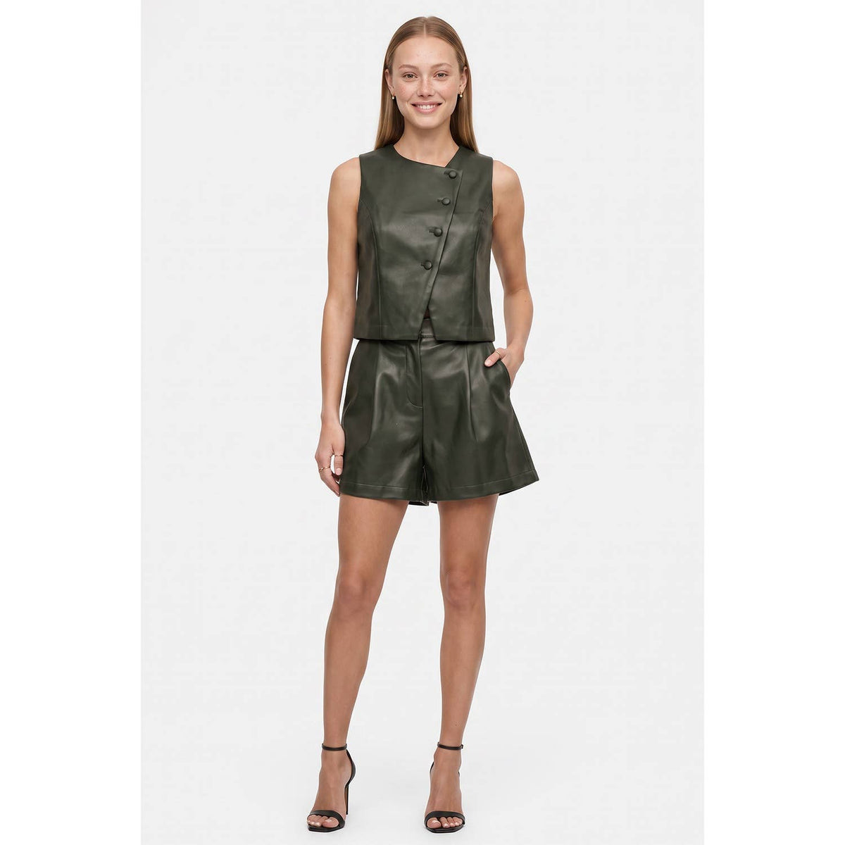 Asymmetrical Vegan Leather Cropped Vest