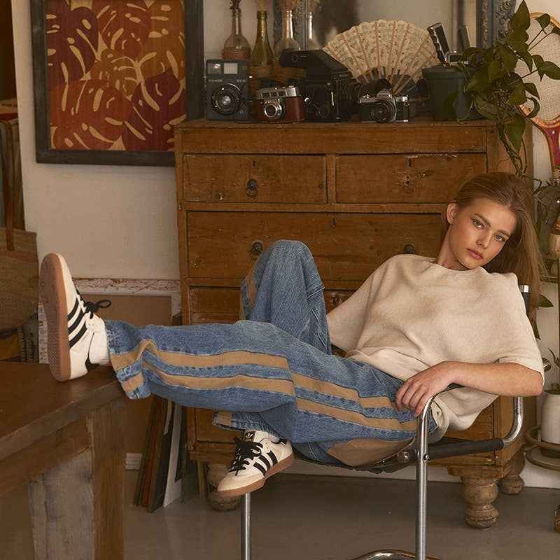 Wide-Leg Utility Stripe Denim Jeans