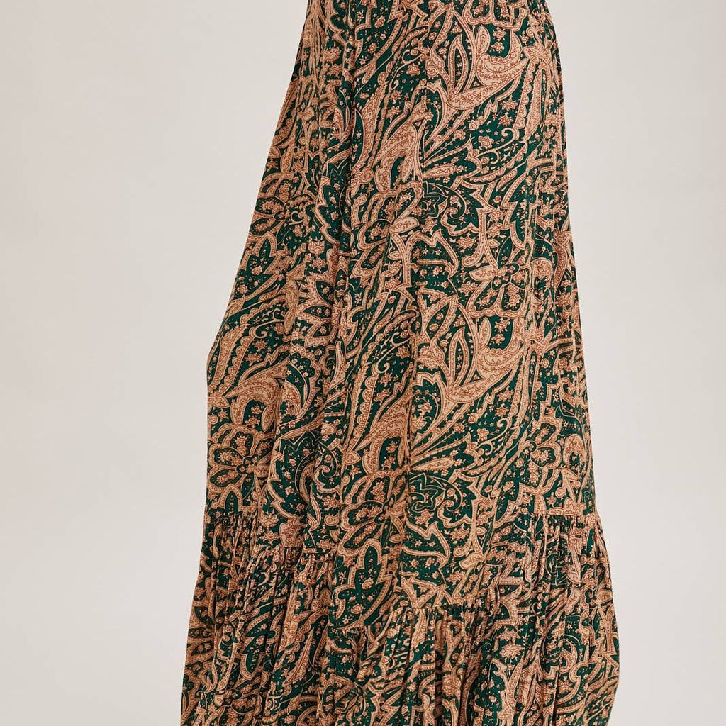 PAISLEY PRINT WIDE RUFFLED PANTS