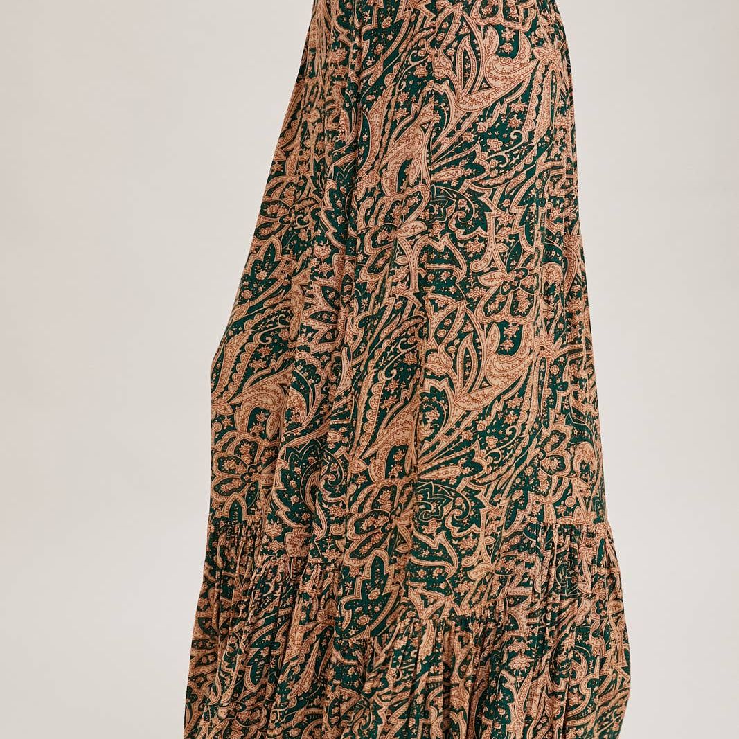 PAISLEY PRINT WIDE RUFFLED PANTS