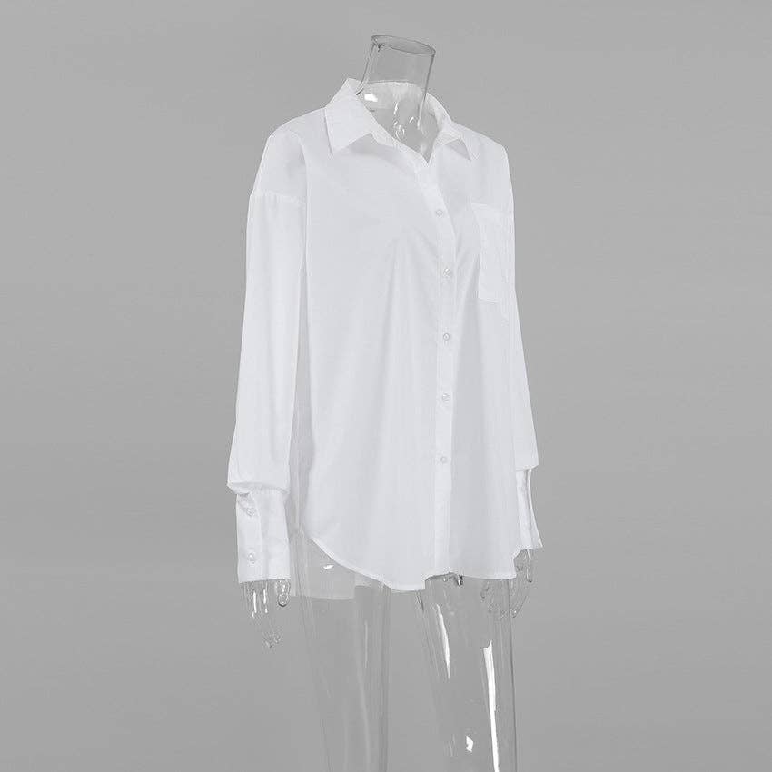 White Lapel Collar Botton Down Fit Daily Shirt