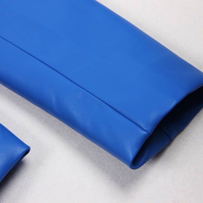 Women Vivid Blue Faux Leather Slim Fit Blazer