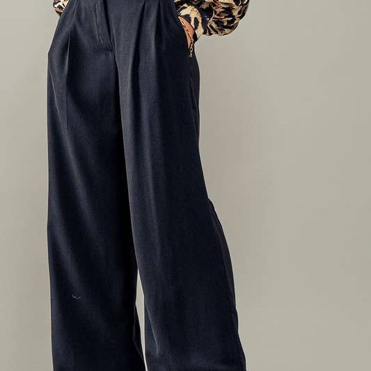Sophisticated High Rise Front Pleated Wide Leg Trousers