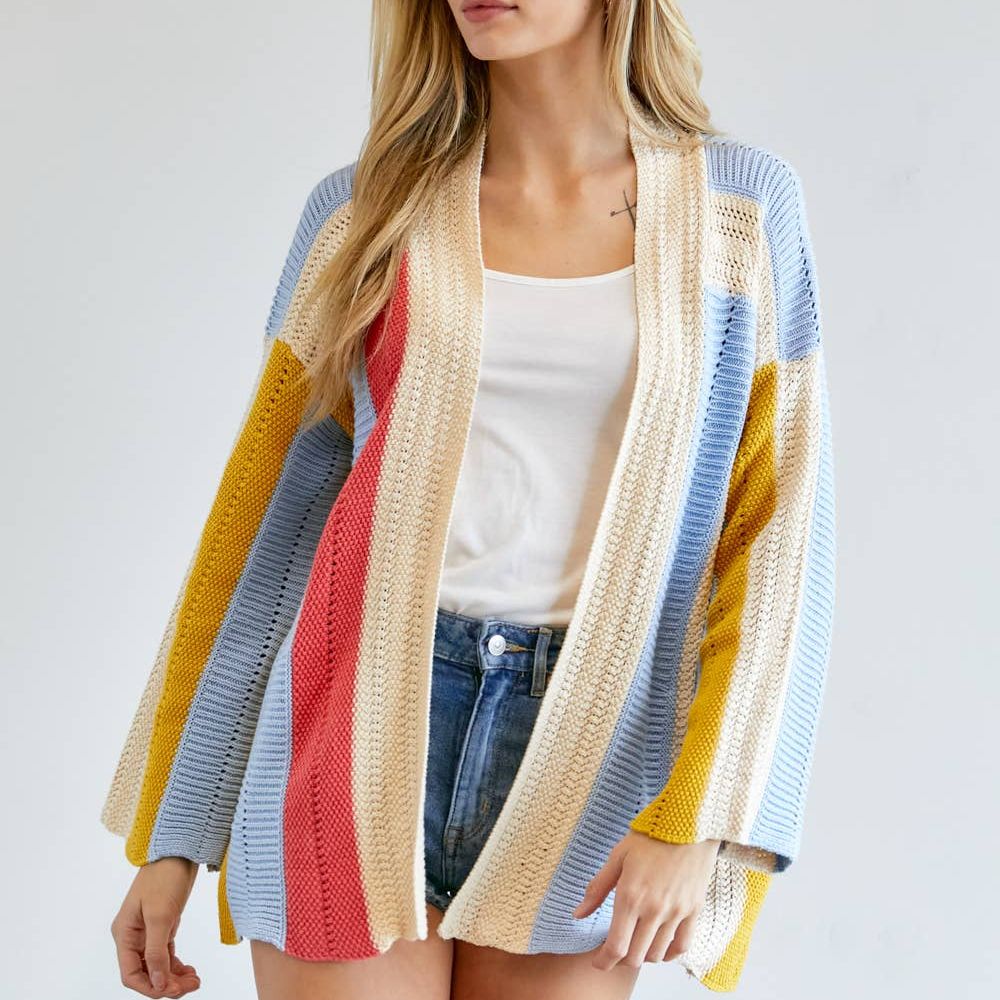 COLOR BLOCK LONG SLEEVE CARDIGAN
