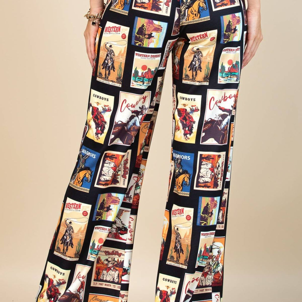 Western Cowboy Stamps Print Slack Pants