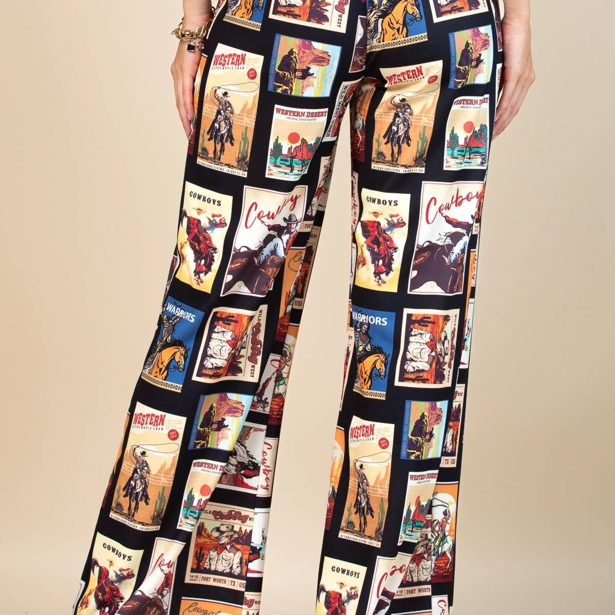 Western Cowboy Stamps Print Slack Pants