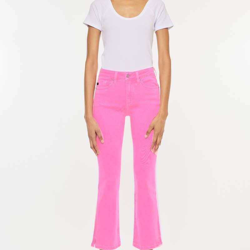 KANCAN- High Riser Kick Flare Neon Pink Stretch