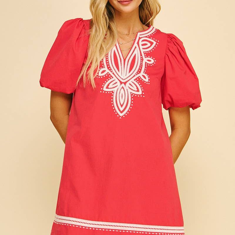 EMBROIDERED DETAIL MINI DRESS