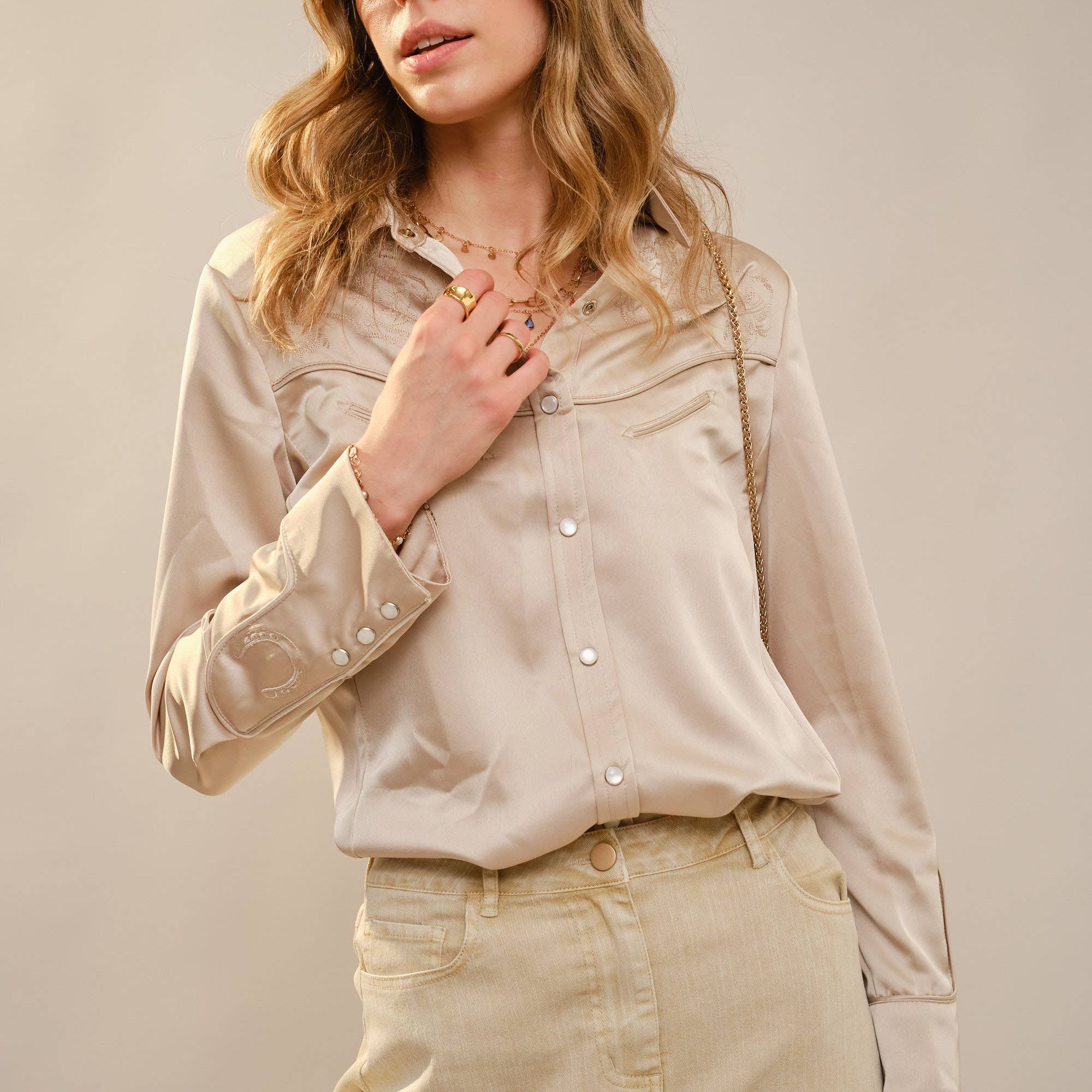 Satin Western Embroidered Snap Shirt