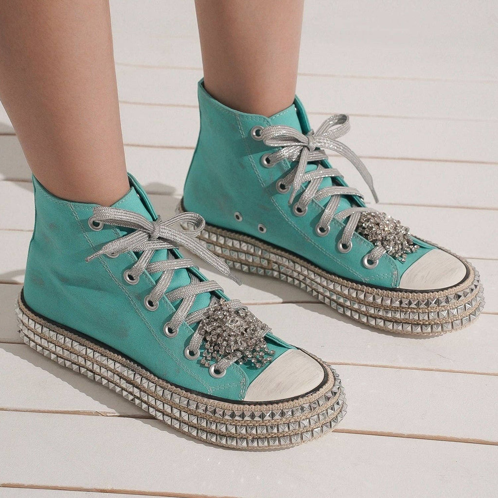 BEDAZZELED DECOR ROCKSTUD PLATFORM HIGH TOP SNEAKERS